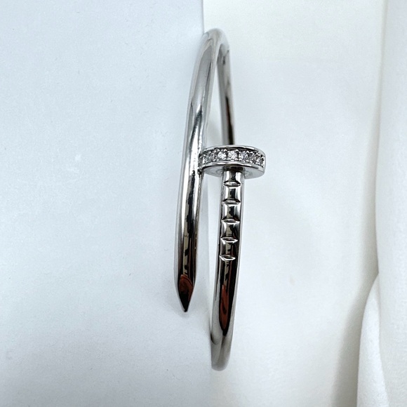 Nail Zirconia Bracelet Silver Love Bangle Cuff Stainless Steel Non-Tarnish - Picture 3 of 13